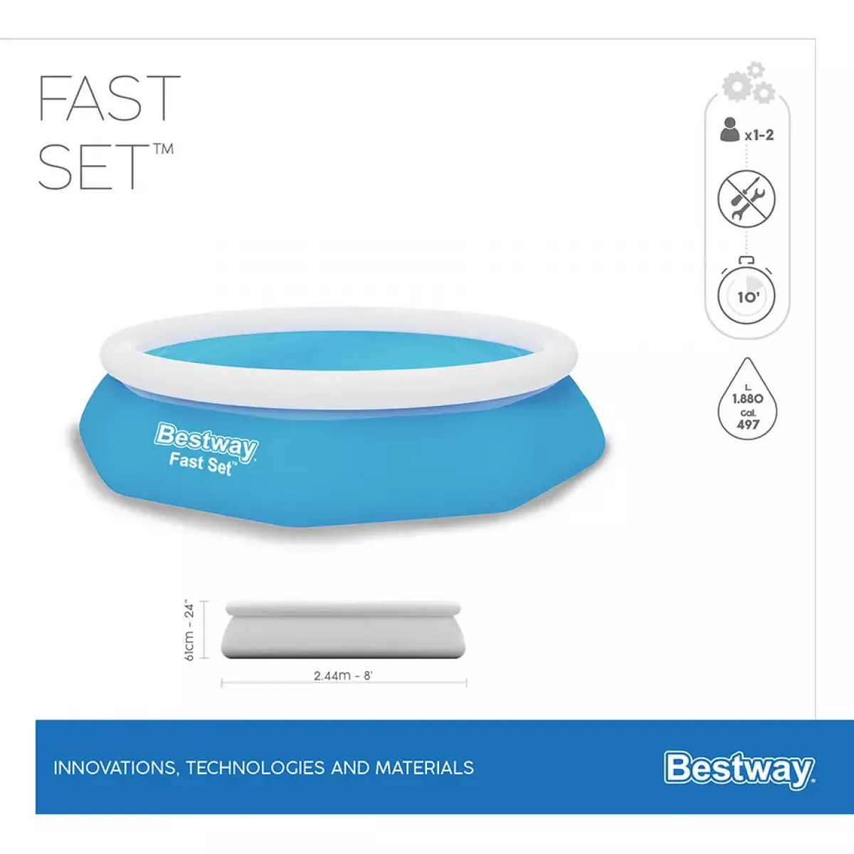 Бассейн надувной 244x61 см, круглый, с фильтр-насосом, BESTWAY 57450 Бассейн надувной 244x61 см, круглый, с фильтр-насосом, BESTWAY 57450