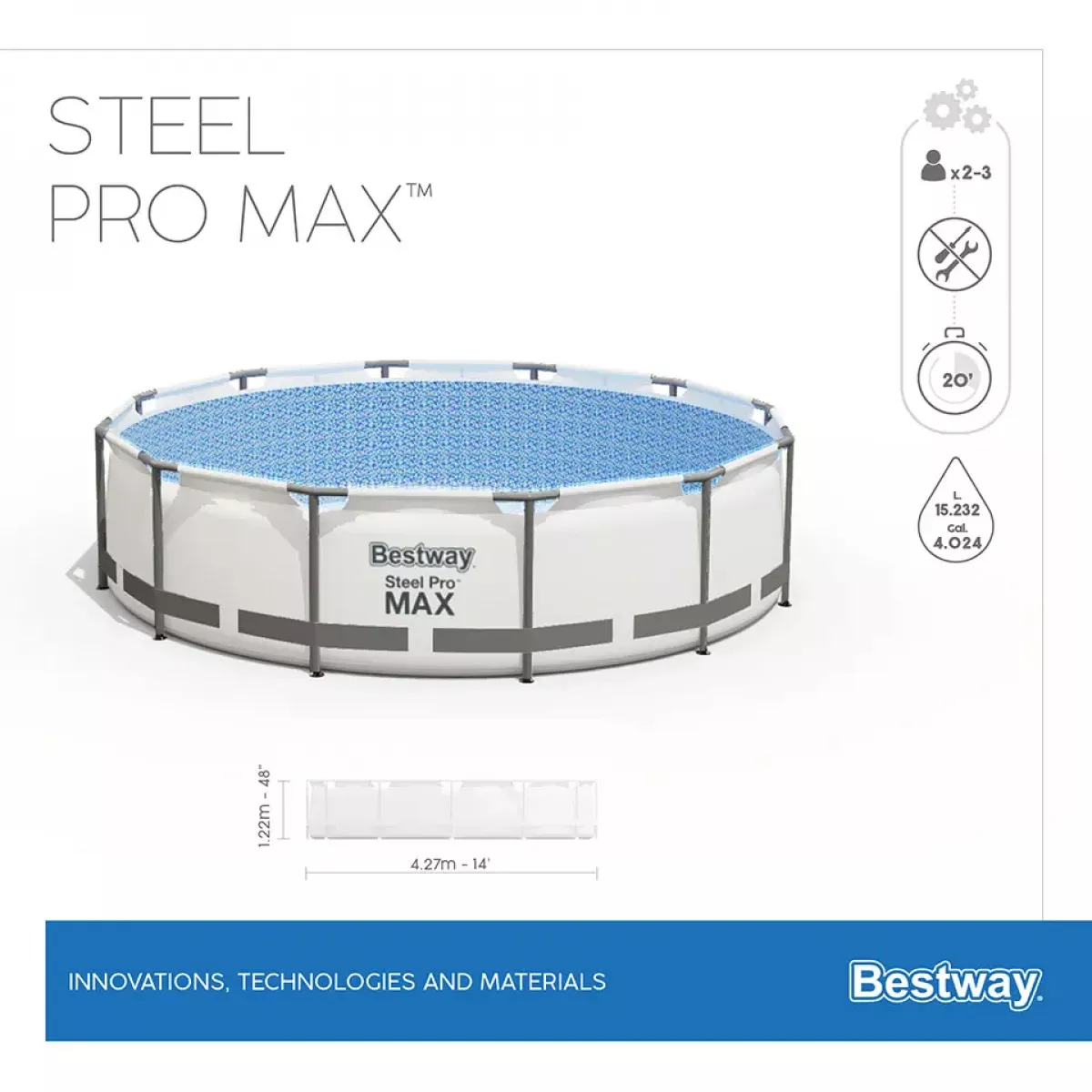 Бассейн каркасный 427x122 см, круглый, с фильтром, лестницей и тентом, BESTWAY 5612X Бассейн каркасный 427x122 см, круглый, с фильтром, лестницей и тентом, BESTWAY 5612X